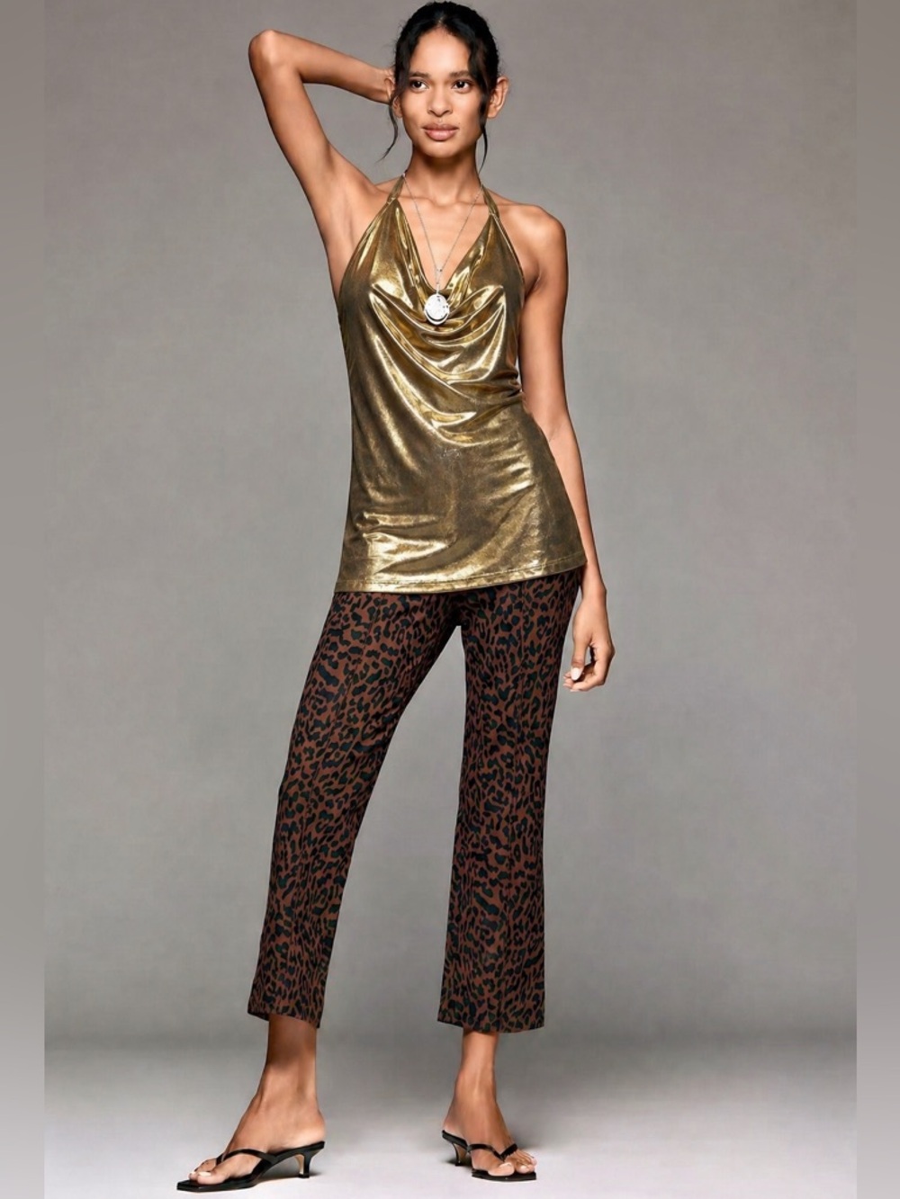 Gold Stretch Láme Halter Tunic Room Service - Medium